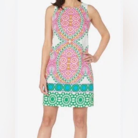 London Times Floral Tile Shift Dress - Size 2. - Picture 5 of 7